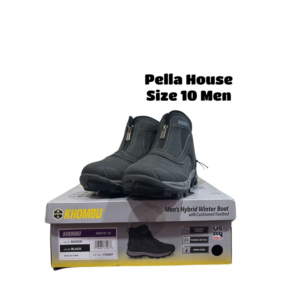 Khombu Hybrid Men's Winter Boot Cushioned Durable Outsole Black Size 10